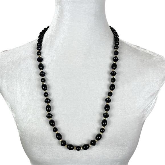 Vintage Jewelry - Vintage 80s 90s Black and Gold Beaded Long Necklace